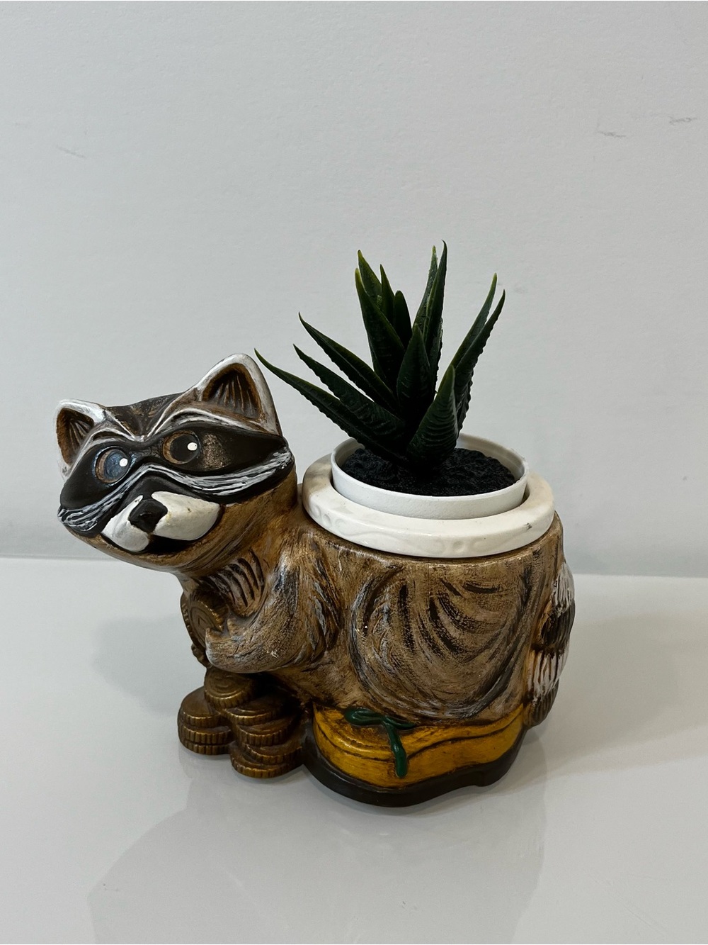 Vintage Ceramic Brown Raccoon Planter Pot SMALL 1977 Scioto 5”x5”